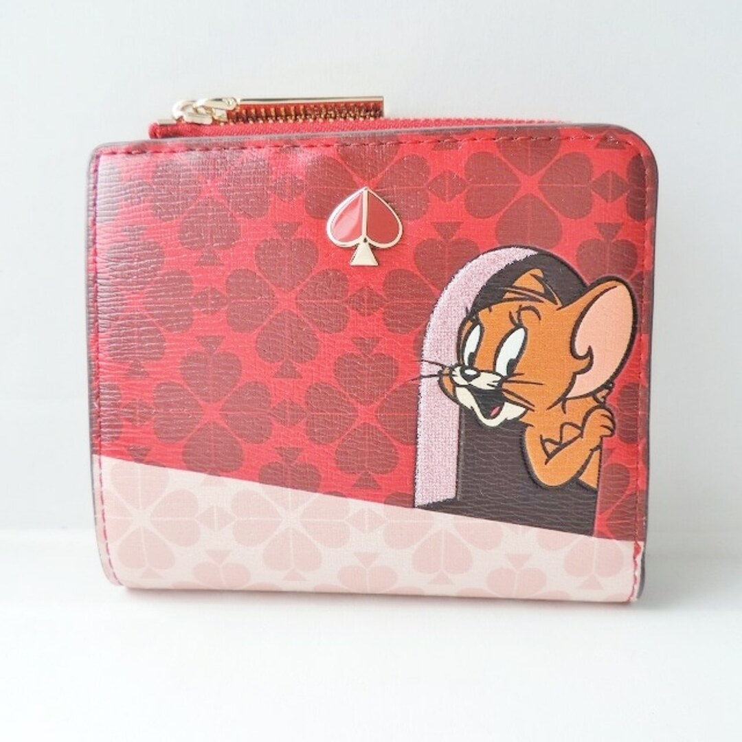 Kate spade(ケイトスペード) 2つ折り財布美品  - PWRU7742 レッド×ボルドー×マルチ TOM&JERRYコラボ レザー