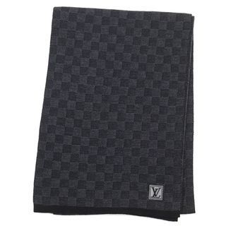 ルイヴィトン(LOUIS VUITTON)の良品○LOUIS VUITTON ルイヴィトン 2016年製 M70028 エシャルプ プティ ダミエ ウール100% LVロゴ刺繍 マフラー グレー イタリア製 正規品 メンズ レディース(マフラー)