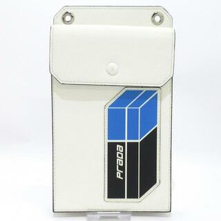 PRADA - PRADA(プラダ) 携帯電話ケース - 白×ブルー×黒 スマホケース/パスケース付き レザー