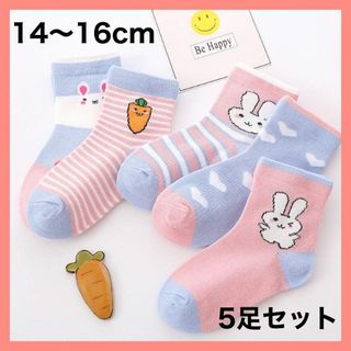 キッズ ソックス M 子供 靴下 5足セット 女の子 うさぎ 14〜16cm(靴下/タイツ)