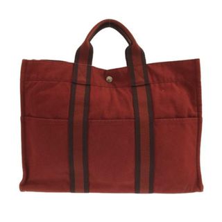 エルメス(Hermes)のHERMES(エルメス) トートバッグ フールトゥトートMM レッド×ダークブラウン キャンバス(トートバッグ)