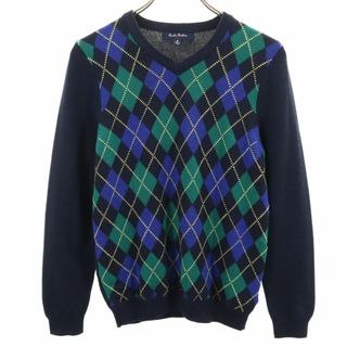 ブルックスブラザース(Brooks Brothers)のブルックスブラザーズ アーガル柄 長袖 Vネック セーター M ネイビー×グリーン Brooks Brothers 長袖ニット レディース(ニット/セーター)