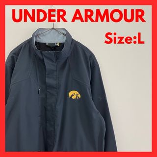 アンダーアーマー(UNDER ARMOUR)の【美品】古着　アンダーアーマー　カレッジロゴ　ナイロンジャケット　メンズ　黒　L(ナイロンジャケット)