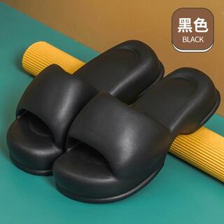 厚底 サンダル 軽量 低反発 スリッパ アウトドア カジュアル ブラック 黒(サンダル)