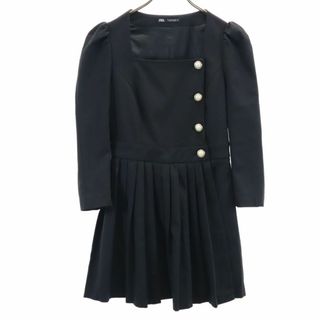 ザラ(ZARA)のザラ 7分袖 ミニワンピース M ブラック ZARA レディース(ミニワンピース)