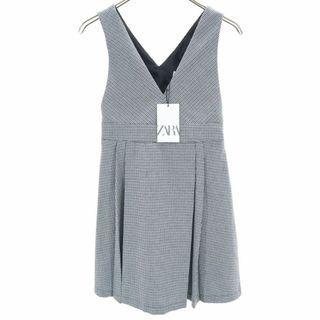 未使用 ザラ 千鳥格子 ノースリーブ ワンピース 13-14 グレー系 ZARA サイドジップ タグ付き キッズ