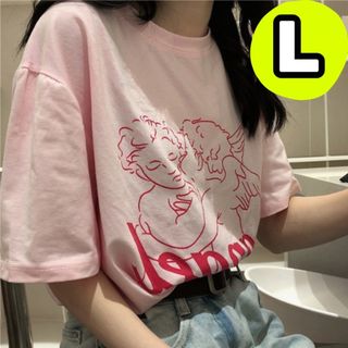 Tシャツ　トップス　ピンク　エンジェル　天使　ゆったり　原宿　個性派　韓国(Tシャツ(半袖/袖なし))