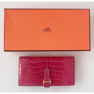 エルメス(Hermes)の【HERMES】エルメス　べアン　財布　クロコ　長財布　ピンク　正規品　(財布)