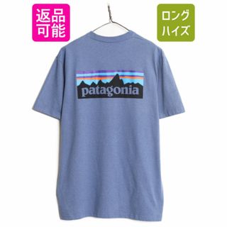 パタゴニア(patagonia)の19年製 パタゴニア 両面 プリント 半袖 Tシャツ メンズ L / 古着 Patagonia アウトドア P-6 バックプリント ボックスロゴ クルーネック 青(Tシャツ/カットソー(半袖/袖なし))