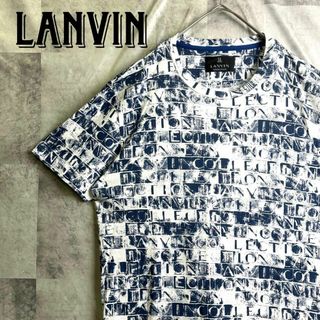 ランバンコレクション(LANVIN COLLECTION)の希少デザイン 美品 ランバンコレクション 総柄カットソー 半袖 ブルー L相当(Tシャツ/カットソー(半袖/袖なし))