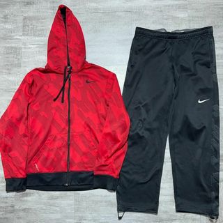 ナイキ(NIKE)のNIKE ナイキ 黒×赤 スウェット ジャージ 上下 セットアップ 総柄 L(ジャージ)