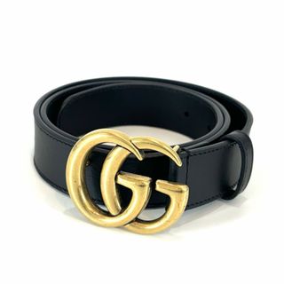 グッチ(Gucci)のGUCCI グッチ ベルト インターロッキングG GGレザーベルト ファッションアイテム ダブルGバックル 80/32 小物 414516 レザー    ブラック 黒 ゴールド金具 メンズ【中古品】(ベルト)