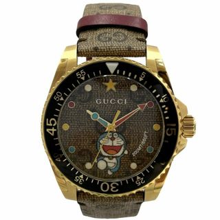 Gucci - 【SALE】GUCCI グッチ 腕時計 ダイブウォッチ ドラえもんコラボ ウォッチ クオーツ YA136335 クオーツ ステンレススチール    ブラウン 茶 ブラック 黒 ゴールド金具 メンズ【中古品】