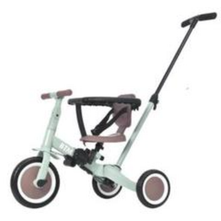 子供用三輪車 4in1 (ミント×ブラウン) オリジナル 押し棒付き安全バー付き(三輪車)