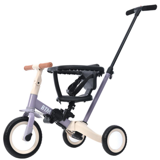 子供用三輪車 4in1 (パープル ) 自転車 オリジナル押し棒付き安全バー付き(三輪車)