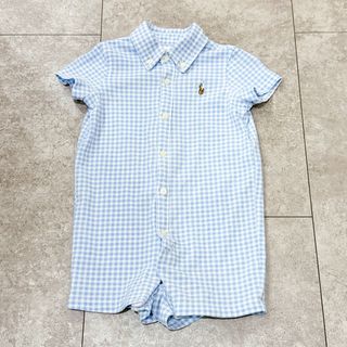 Ralph Lauren - 【 美品 】 ラルフローレン ロンパース 水色チェック 9M 70cm 半袖