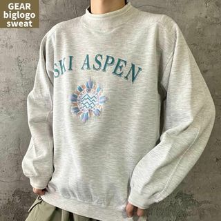 US古着 90s GEAR 刺繍ロゴ 花柄 リブライン スキー クルーネック長袖(スウェット)