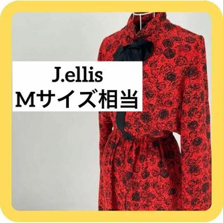 J.ellis   Mサイズ相当　ロングワンピース　花柄総柄　レトロ　赤　レッド(ロングワンピース/マキシワンピース)