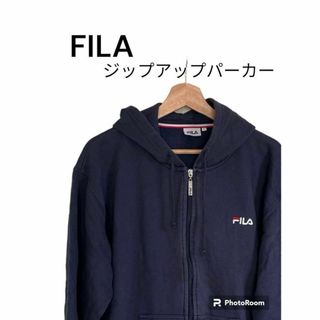 FILA - FILA フィラ ジップアップ パーカー ネイビー Lサイズ ロゴ 古着