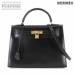 エルメス(Hermes)の新品同様 エルメス HERMES ケリー 32 2way ハンド ショルダー バッグ ボックスカーフ ブラック 外縫い □C刻印 ゴールド 金具 VLP 90236026(ハンドバッグ)