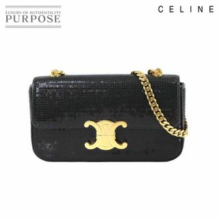 celine - 未使用 展示品 セリーヌ CELINE トリオンフ スパンコール チェーン ショルダー バッグ レザー ブラック 197993BF4 ゴールド 金具 VLP 90236493