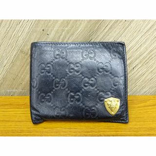 Gucci - K三191/ GUCCI GGキャンバス レザー ブラック 二つ折り財布