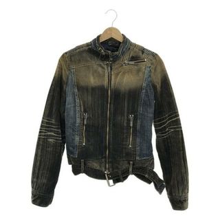 ディーゼル(DIESEL)のDIESEL / ディーゼル | ヴィンテージ加工 コーデュロイ デニム切替 シングルライダースジャケット | M | インディゴ / グレー | レディース(その他)