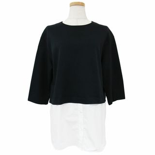 23区 - 美品 23区 ニジュウサンク カットソー チュニック ブラック ホワイト 白 黒 38(M) 23春夏 コンビネーション レイヤード風 異素材 七分袖 トップス シンプル オフィス カジュアル 大人 きれいめ【レディース】【中古】