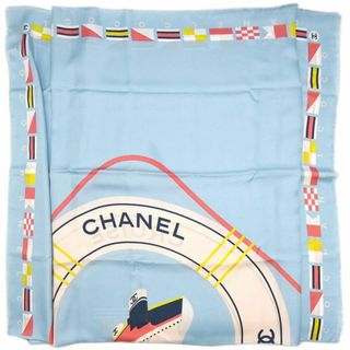 シャネル(CHANEL)のシャネル スカーフ CHANEL ショール シルク 大判 クルーズ 船柄 水色 ライトブルー レディース OJ10214(バンダナ/スカーフ)