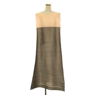 プリーツプリーズイッセイミヤケ(PLEATS PLEASE ISSEY MIYAKE)の【美品】  PLEATS PLEASE ISSEY MIYAKE / プリーツプリーズイッセイミヤケ | 変形 立体 バイカラー ボリューム オーバー ワンピース | 3 | カーキ/ピンク | レディース(ロングワンピース/マキシワンピース)