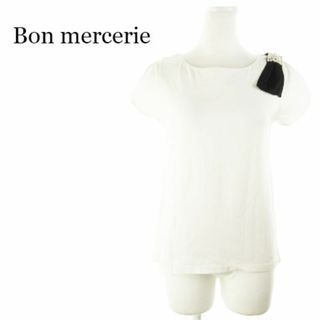 ボンメルスリー(Bon mercerie)のボンメルスリー Tシャツ カットソー 半袖 リボン 白 220524AH3A(Tシャツ(半袖/袖なし))