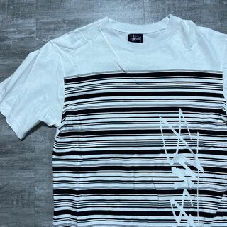 ステューシー(STUSSY)のUSA製 OLD STUSSY ショーンロゴ プリント Tシャツ 紺タグ M 白(Tシャツ/カットソー(半袖/袖なし))