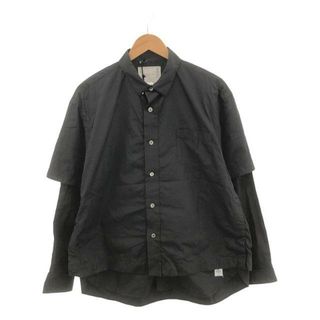 サカイ(sacai)のsacai / サカイ | 2023AW | × Thomas Mason / トーマスメイソン / Cotton Poplin L/S Shirt / コットン ポプリン レイヤードシャツ | 1 | ブラック | メンズ(Tシャツ/カットソー(七分/長袖))