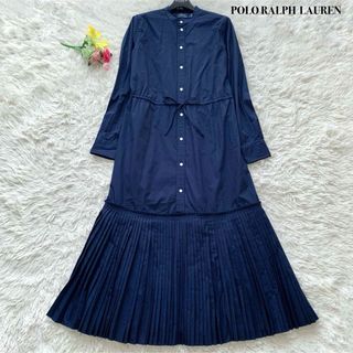 ポロラルフローレン(POLO RALPH LAUREN)の【美品】ポロラルフローレン ロング丈 ワンピース プリーツ 切替 ネイビー M(ロングワンピース/マキシワンピース)