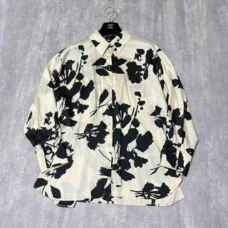 ザラ(ZARA)のZARA 長袖シャツ サテン ボタニカルプリント アイボリー Lサイズ(シャツ/ブラウス(長袖/七分))