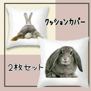 クッションカバー　可愛い　うさぎ　たれ耳＆後姿　しっぽ　45×45 2枚セット(クッションカバー)