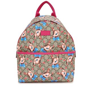 グッチ(Gucci)のグッチ チルドレンズ バンビ リュック デイパック バックパック GGスプリームキャンバス レザー ベージュ ピンク シルバー金具 271327 GUCCI（美品）(リュック/バックパック)