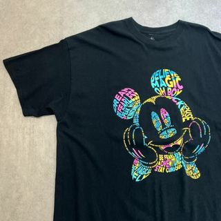 ディズニー(Disney)の希少サイズ　ミッキーマウス　カラフル　トップス　Tシャツ　古着　ブラック　2XL(Tシャツ/カットソー(半袖/袖なし))