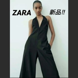 ザラ(ZARA)のZARA　ピンストライプホルダーネックジャンプスーツ(オールインワン)