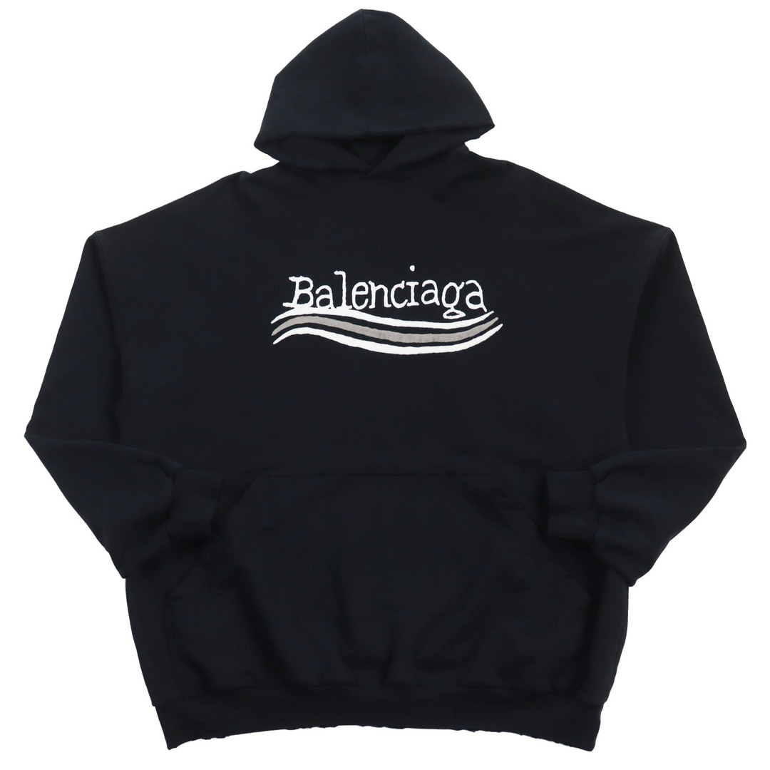 BALENCIAGA - 美品●BALENCIAGA バレンシアガ 23AW 739024 ダメージ加工 ロゴプリント ラージフィット フーディ スウェットパーカー ブラック 2 メンズ
