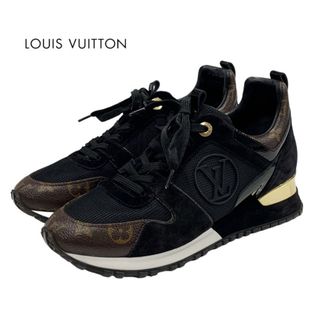 ルイヴィトン(LOUIS VUITTON)のルイヴィトン LOUIS VUITTON ランアウェイライン モノグラム スニーカー 靴 シューズ スエード ファブリック レザー ブラック ブラウン ゴールド 黒 LVロゴ インヒール(スニーカー)