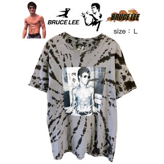 Bruce Lee　ブルース・リー　ダイタイ柄　Tシャツ　L　グレー　USA古着(Tシャツ/カットソー(半袖/袖なし))