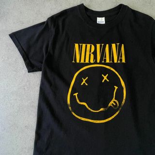 ミュージックティー(MUSIC TEE)のNIRVANA　定番ロゴ　ニコちゃん　ロックTシャツ　古着　ブラック　S(Tシャツ/カットソー(半袖/袖なし))