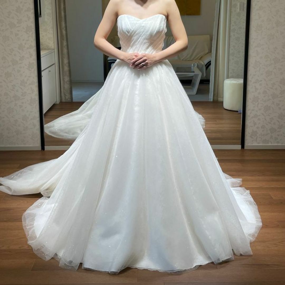 ウェディングドレス ベアトップ ソフトチュール 編み上げ 結婚式/披露宴