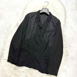 コムデギャルソンオムプリュス(COMME des GARCONS HOMME PLUS)の本物 美品 コムデギャルソンオム プリュス ストライプ切替 ジャケット 黒(テーラードジャケット)