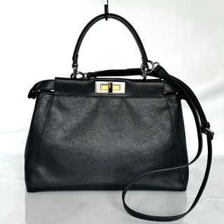 フェンディ(FENDI)の【美品】フェンディ　ピーカブー　レギュラー　8BN226 　2WAYハンドバッグ　レザー　ブラック(ハンドバッグ)