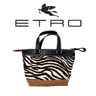 エトロ(ETRO)のETRO エトロ ミニ ハンド バッグ ゴートスキン ゼブラ柄(ハンドバッグ)