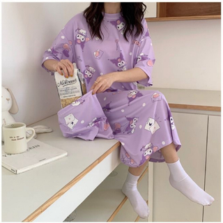 夏新作　可愛い　ワンピース　クロミちゃん　紫　半袖(ルームウェア)