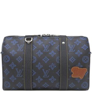 ルイヴィトン(LOUIS VUITTON)のルイヴィトン LOUIS VUITTON ショルダーバッグ モノグラムレコード シティ キーポル モノグラムレコードキャンバス ブラック×ブルー シルバー金具 黒 青 ボストンバッグ 斜め掛け  M46339 RFID 【保存袋】【中古】(ショルダーバッグ)