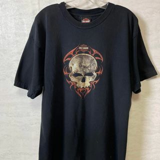 ハーレーダビッドソン(Harley Davidson)のハーレーＴ　髑髏骸骨ロゴ　黒ブラック　サイズＬ　両面プリントロゴ　メンズ　古着(Tシャツ/カットソー(半袖/袖なし))